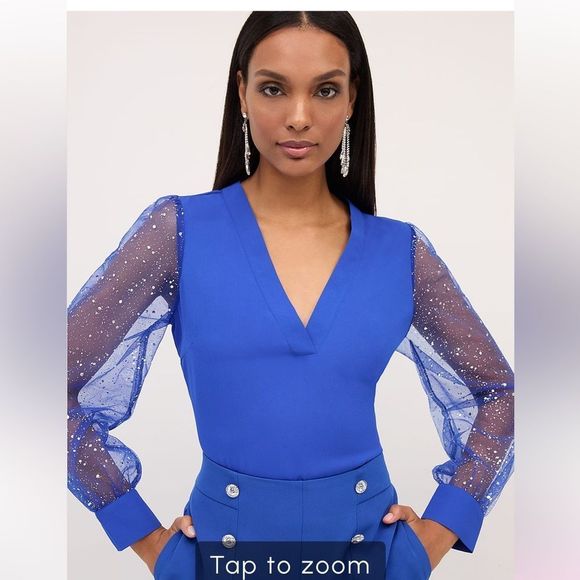 NWT LS Glitter Slv Blouse Sullivan Blue Plus XXL. Bundle item only - Picture 1 of 3